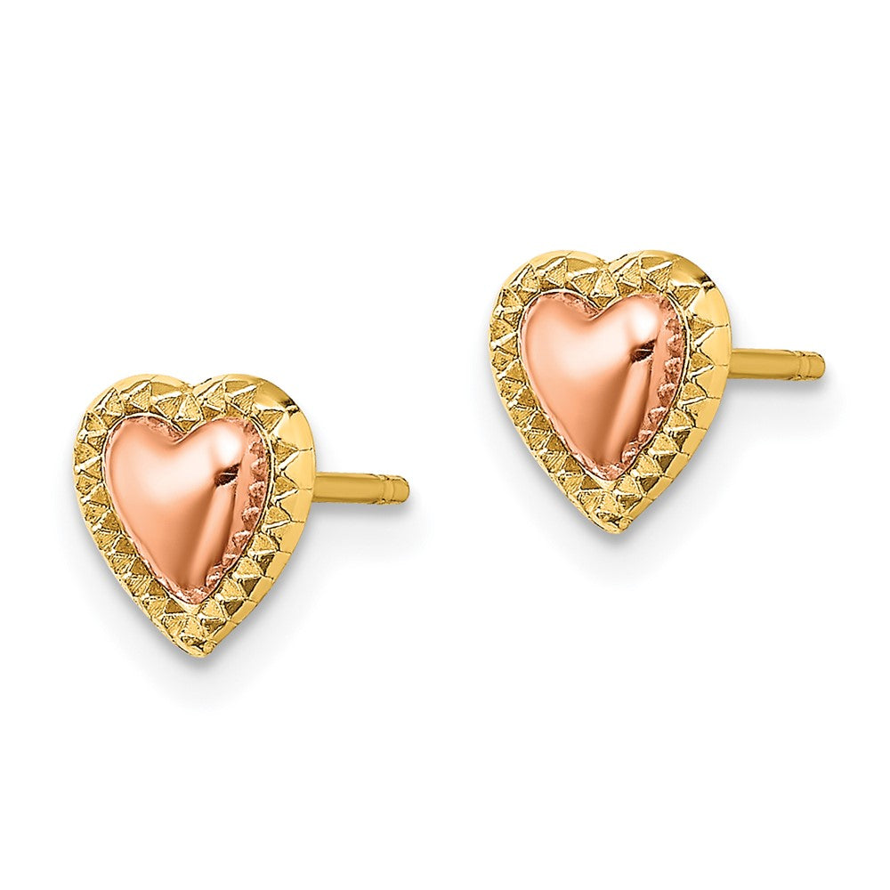 14K Two-Tone Gold Beaded Heart Post Earrings