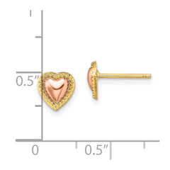 14K Two-Tone Gold Beaded Heart Post Earrings