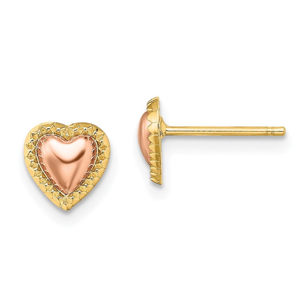 14K Two-Tone Gold Beaded Heart Post Earrings