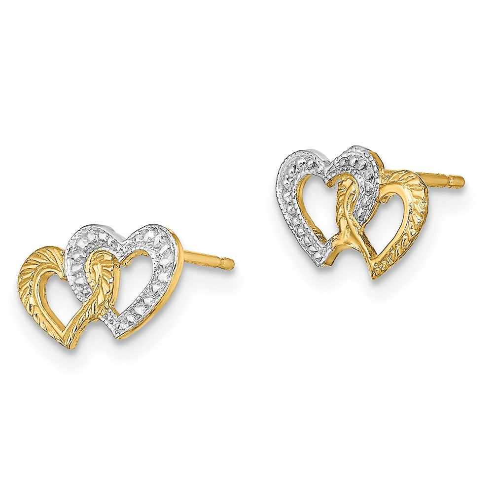 14K Two-Tone Gold Polished Intertwined Hearts Post Earrings