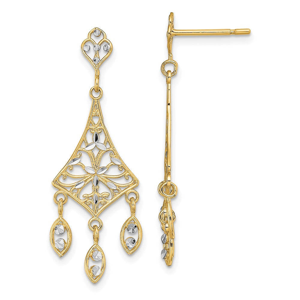 14K Two-Tone Gold Filigree Diamond-cut Chandelier Dangle Earrings