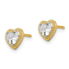 14K Two-Tone Gold Diamond-cut Heart Post Earrings