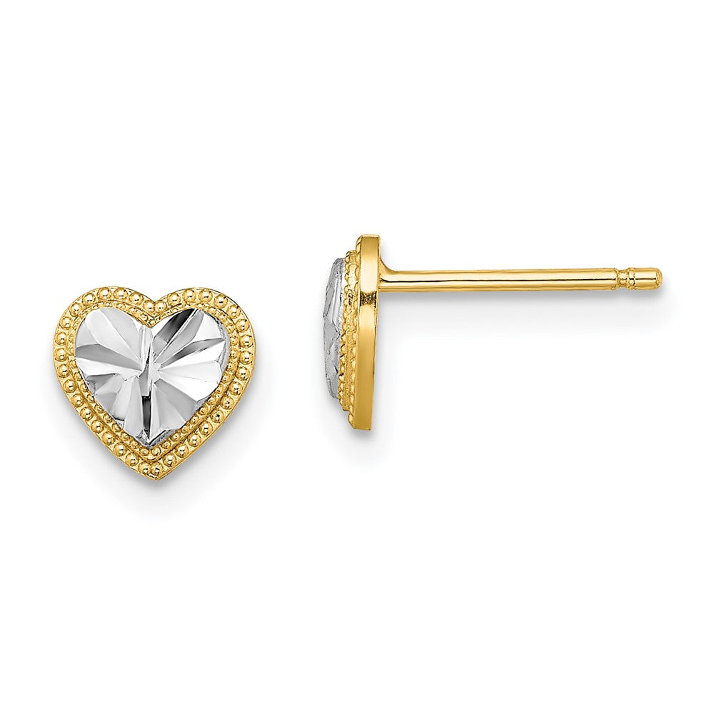 14K Two-Tone Gold Diamond-cut Heart Post Earrings