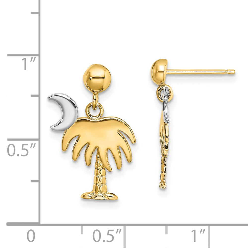 14K Two-Tone Gold Charleston Palm Tree with Moon Dangle Earrings