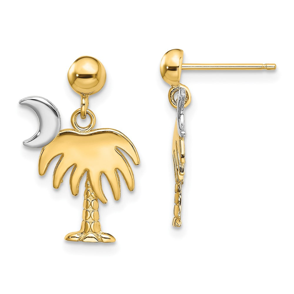 14K Two-Tone Gold Charleston Palm Tree with Moon Dangle Earrings