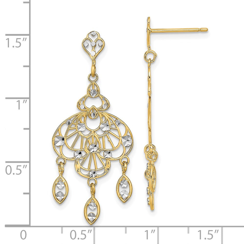 14K Two-Tone Gold Diamond-cut Chandelier Fancy Earrings