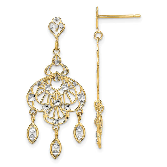 14K Two-Tone Gold Diamond-cut Chandelier Fancy Earrings