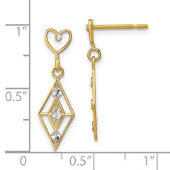 14K Two-Tone Gold Diamond-cut Diamond Shape Heart Dangle Earrings