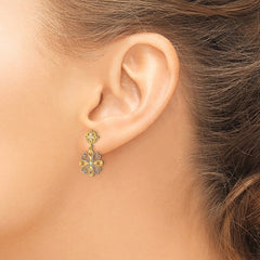 14K Two-Tone Gold Beaded Heart Petal Floral Dangle Earrings