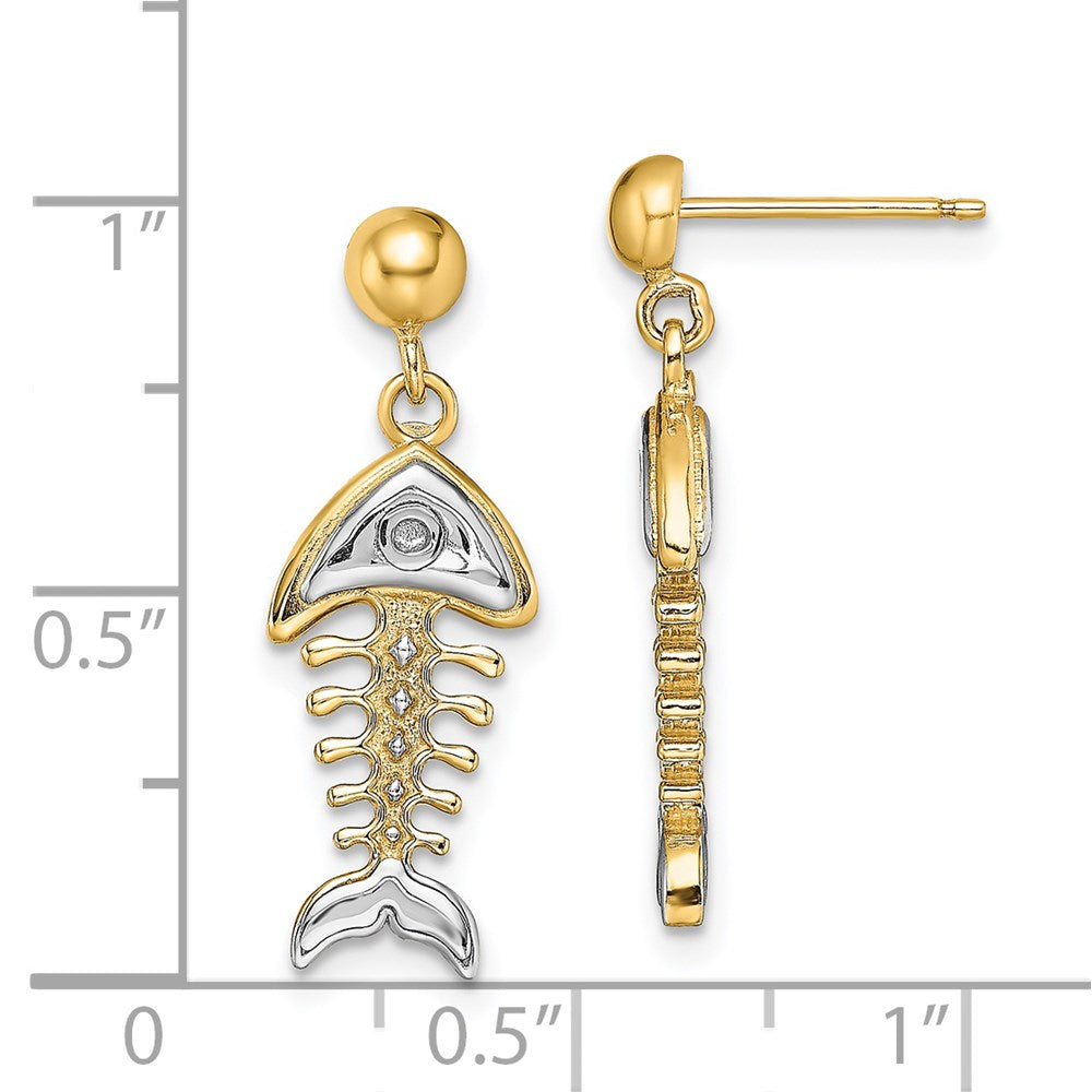 14K Two-Tone Gold Fishbone Dangle Earrings