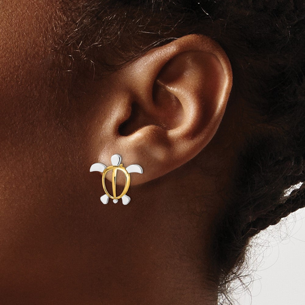 14K Two-Tone Gold Sea Turtle Post Earrings