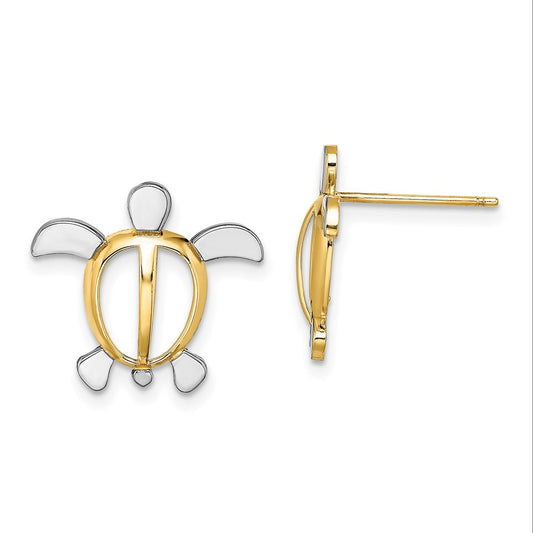 14K Two-Tone Gold Sea Turtle Post Earrings