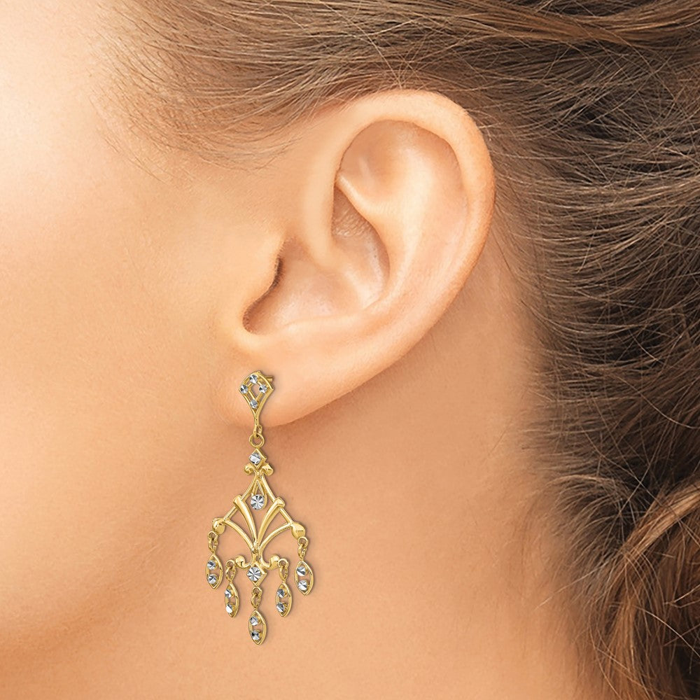 14K Two-Tone Gold Diamond-cut Chandelier Style Dangle Earrings