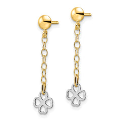 14K Two-Tone Gold Polished Dangle Flower Earrings