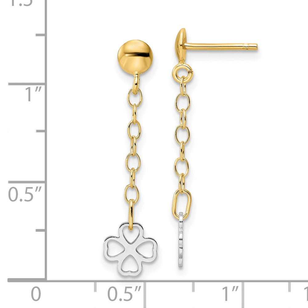 14K Two-Tone Gold Polished Dangle Flower Earrings