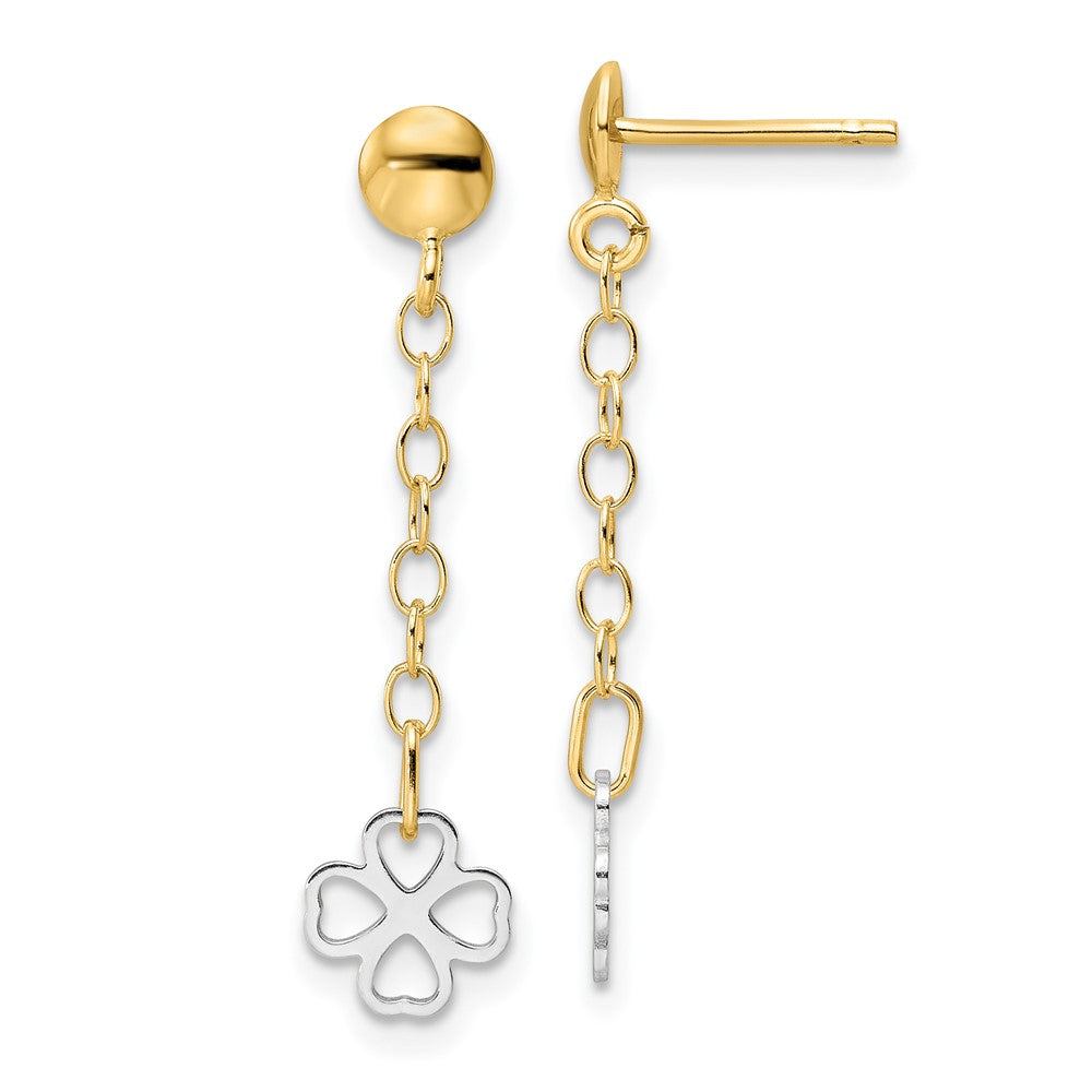 14K Two-Tone Gold Polished Dangle Flower Earrings