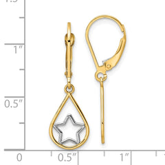 14K Two-Tone Gold Star in Teardrop Leverback Dangle Earrings