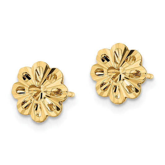 14K Yellow Gold Polished Diamond-cut Snowflake Post Earrings