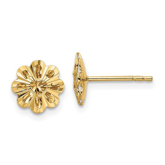 14K Yellow Gold Polished Diamond-cut Snowflake Post Earrings