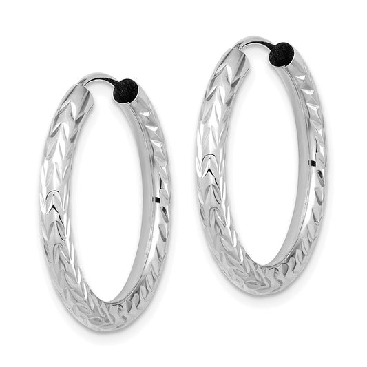 14K White Gold Polished & Diamond-cut Endless Hoop Earrings