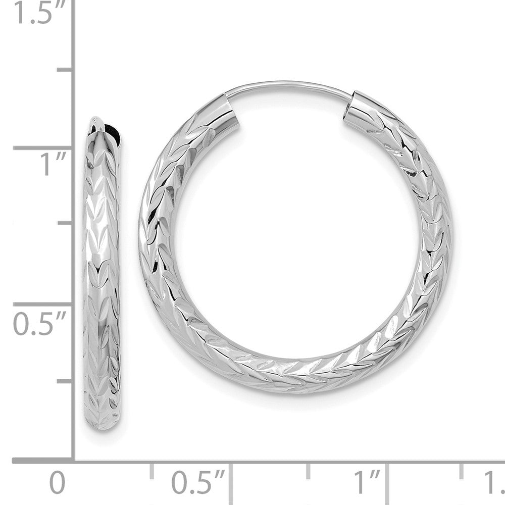 14K White Gold Polished & Diamond-cut Endless Hoop Earrings