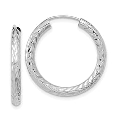 14K White Gold Polished & Diamond-cut Endless Hoop Earrings