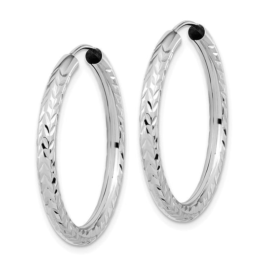 14K White Gold Polished & Diamond-cut Endless Hoop Earrings