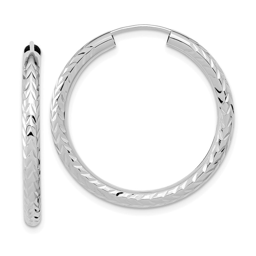 14K White Gold Polished & Diamond-cut Endless Hoop Earrings