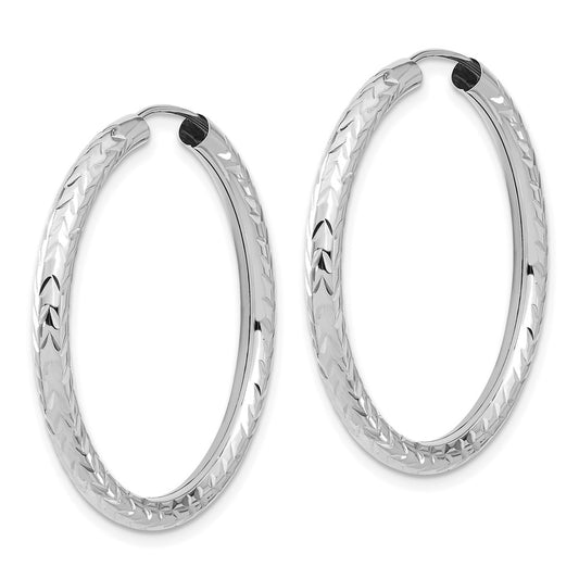 14K White Gold Polished & Diamond-cut Endless Hoop Earrings