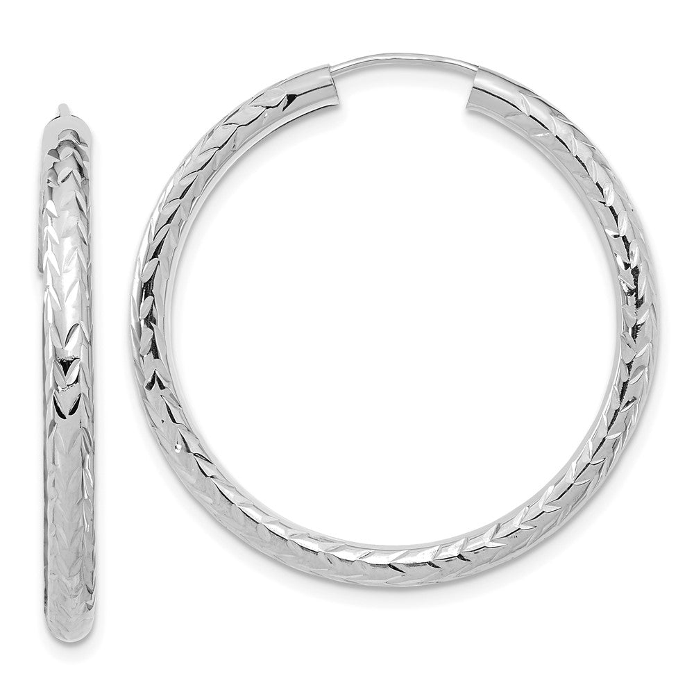 14K White Gold Polished & Diamond-cut Endless Hoop Earrings