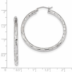 14K White Gold Polished Satin and Diamond-cut Hoop Earrings