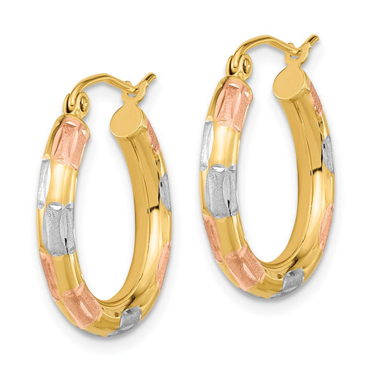 14K Tri-Color Gold Polished Satin Diamond-cut Hoop Earrings