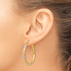 14K Tri-Color Gold Polished Satin Diamond-cut Hoop Earrings