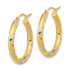 14K Two-Tone Gold Polished Satin and Diamond-cut Hoop Earrings