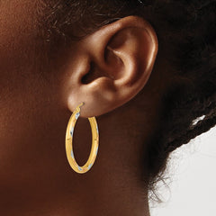 14K Two-Tone Gold Polished Satin and Diamond-cut Hoop Earrings