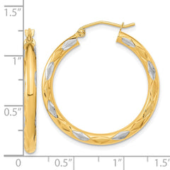 14K Two-Tone Gold Polished Satin and Diamond-cut Hoop Earrings