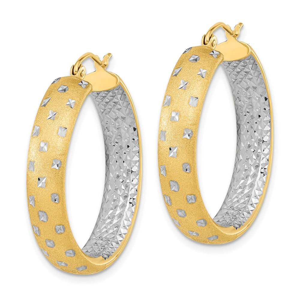 14K Two-Tone Gold Polished Satin Diamond-cut In Out Hoop Earrings