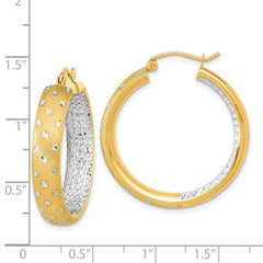 14K Two-Tone Gold Polished Satin Diamond-cut In Out Hoop Earrings