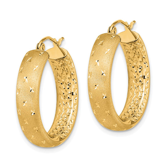 14K Yellow Gold Polished Satin and Diamond-cut In Out Hoop Earrings