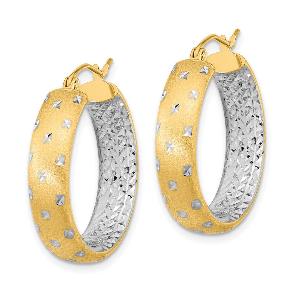 14K Two-Tone Gold Polished Satin Diamond-cut In Out Hoop Earrings