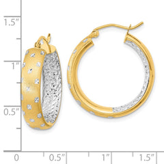 14K Two-Tone Gold Polished Satin Diamond-cut In Out Hoop Earrings