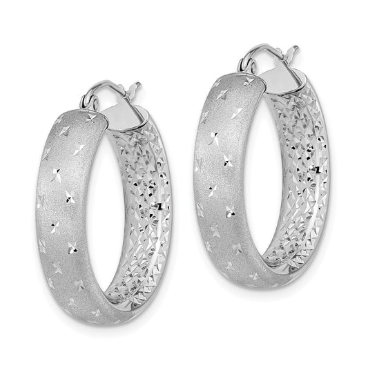 14K White Gold Polished Satin and Diamond-cut In Out Hoop Earrings