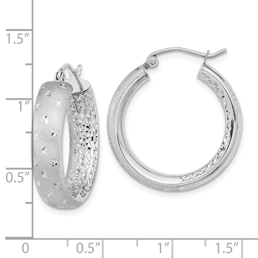 14K White Gold Polished Satin and Diamond-cut In Out Hoop Earrings