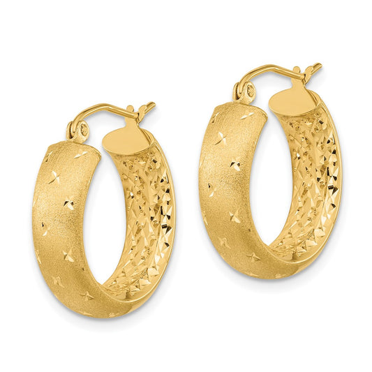 14K Yellow Gold Polished Satin and Diamond-cut In Out Hoop Earrings