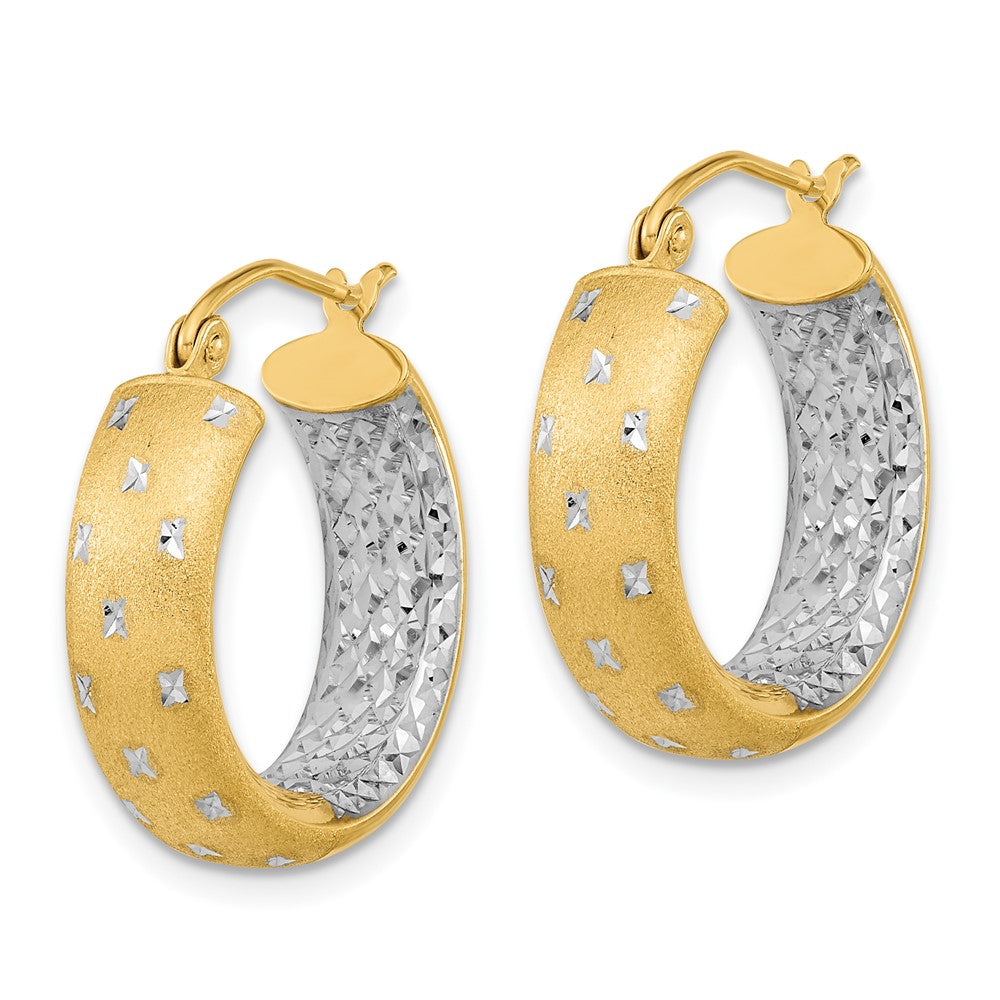 14K White Gold Polished Satin Diamond-cut In Out Hoop Earrings