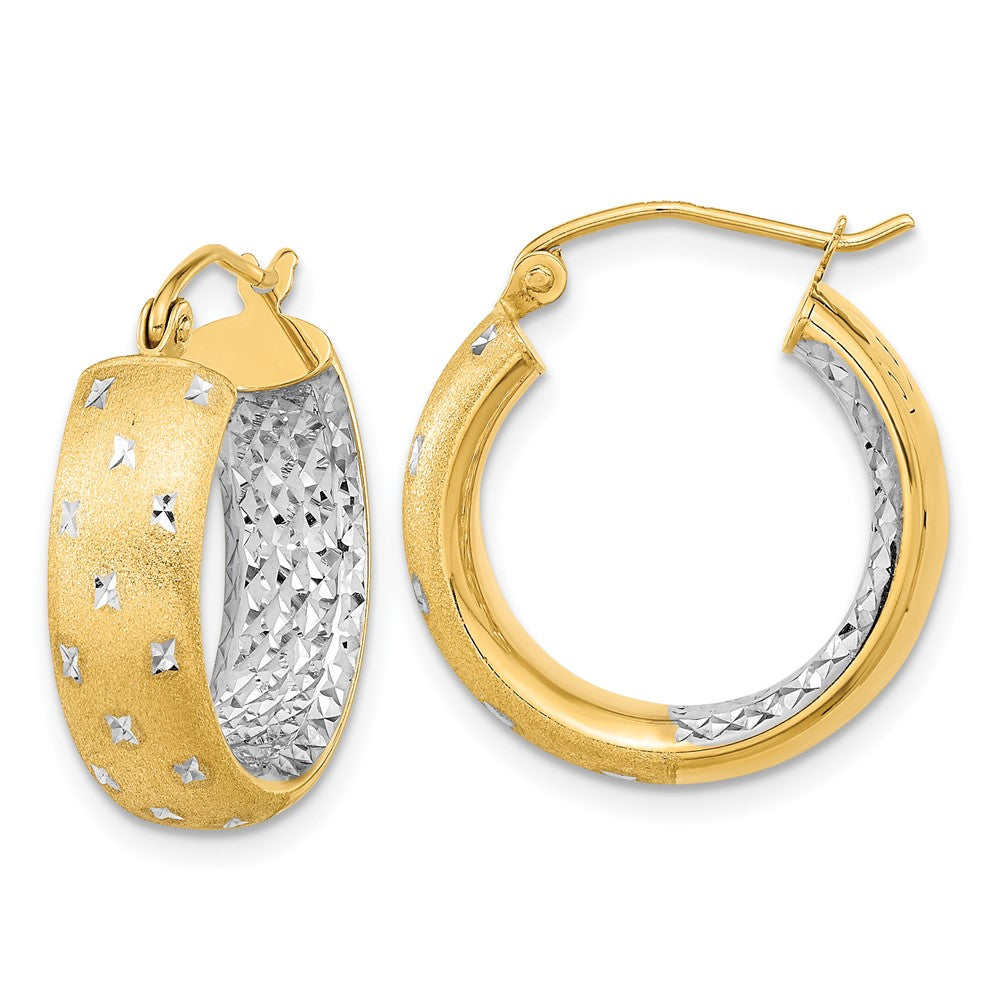 14K White Gold Polished Satin Diamond-cut In Out Hoop Earrings