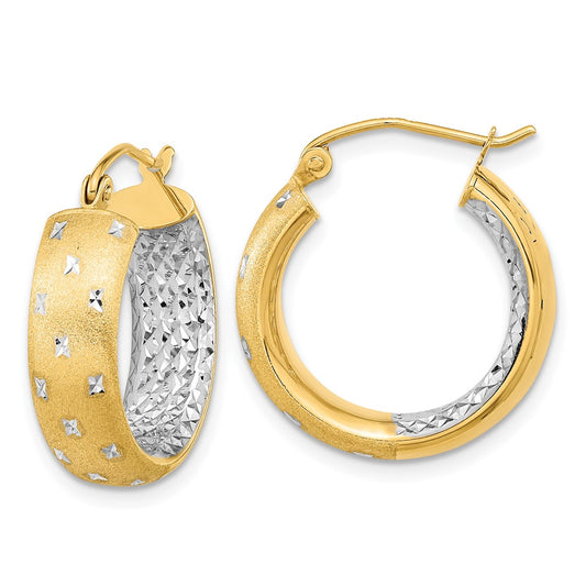 14K White Gold Polished Satin Diamond-cut In Out Hoop Earrings
