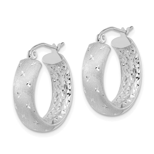 14K White Gold Polished, Satin & Diamond-cut In Out Hoop Earrings