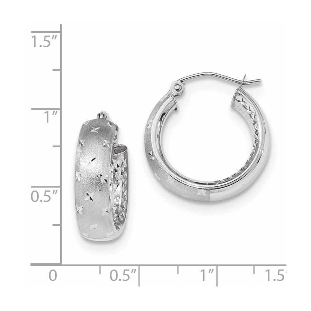 14K White Gold Polished, Satin & Diamond-cut In Out Hoop Earrings