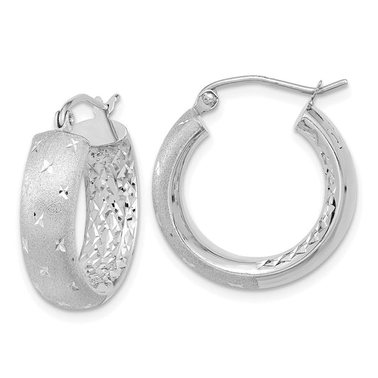 14K White Gold Polished, Satin & Diamond-cut In Out Hoop Earrings
